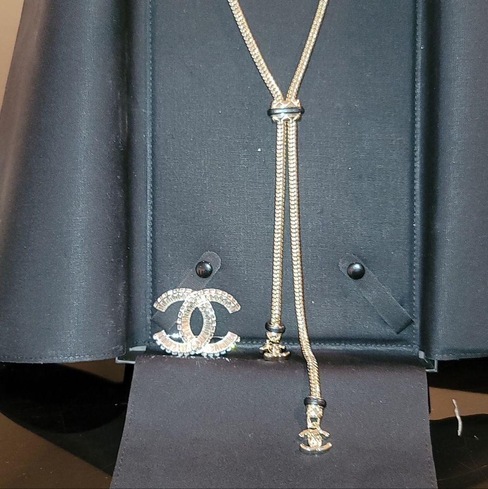SOLD Chanel 21S Metal, Lambskin, Gold Y Necklace